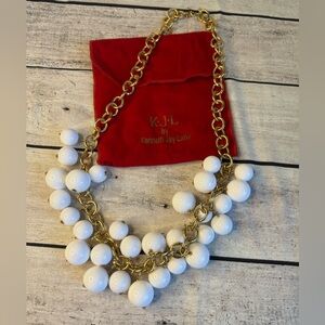 KJL Kenneth Jay Lane Huge Chunky White Ball Beads Gold Tone Necklace